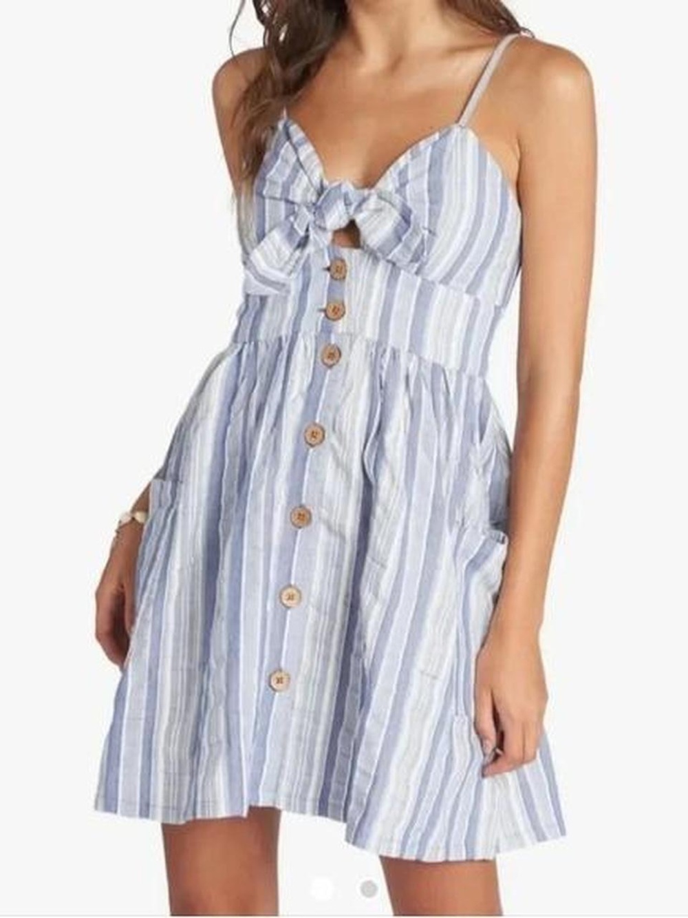 Roxy Blue and White Striped Tie-Front Mini Dress
